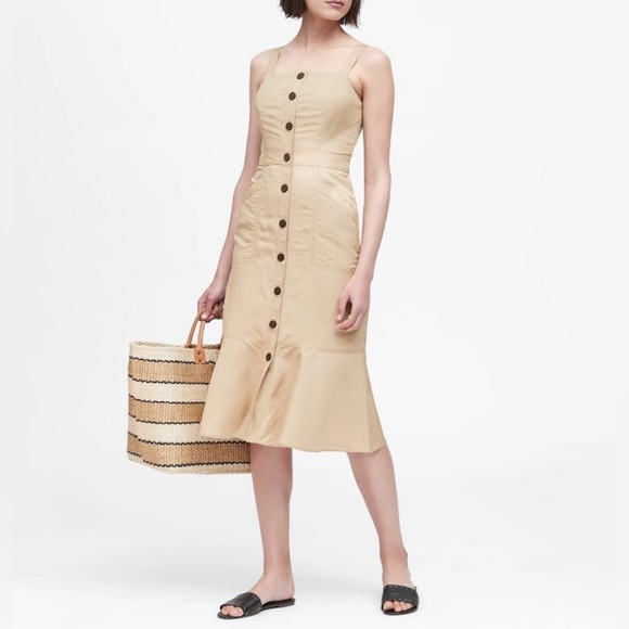 BANANA REPUBLIC Linen-Blend Button-Front Dress SIZE: 0 - Picture 1 of 9